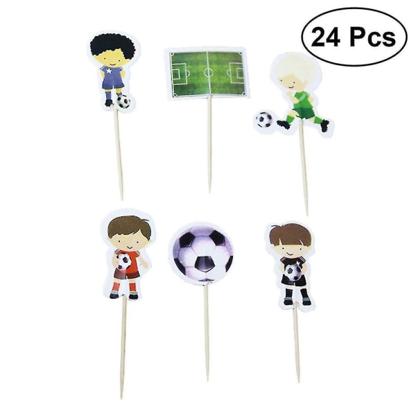 24st Tecknad Spela Fotboll Tårta Toppers Pojkfest Cupcake Toppers Val Barn Födelsedag Familjefest Dekorationstillbehör