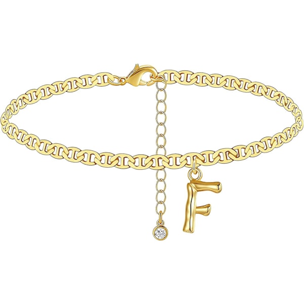 Gold Initial Anklet Flat Mariner Link Anklet 14k Gold Plated Letter Adjustable Summer Beach Foot Chain Gifts For Women Men Teen Girls A-z Gold-f -