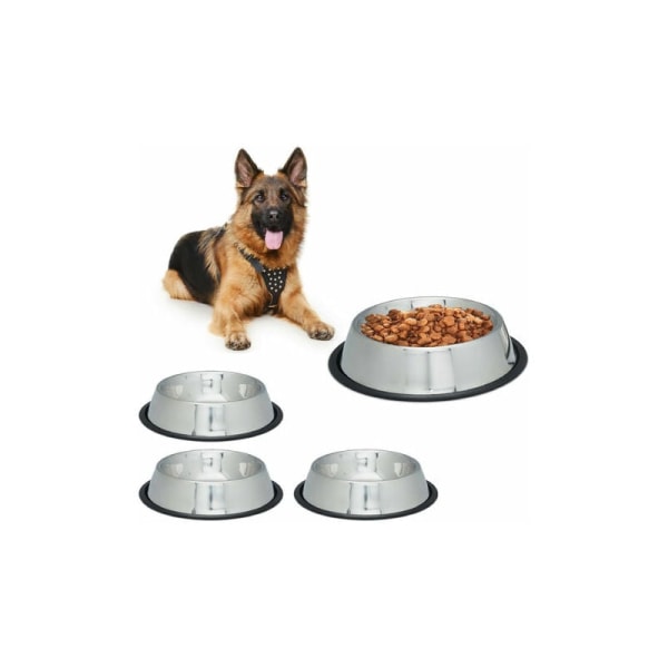 4 set, storlek XL, hundskål för mat och vatten, matskål, halkfri, rostsäker, rostfri skål 1,25l, silver