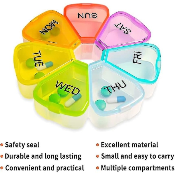 Pill Organizer, Weekly Pill Organizer, Pill Box 7 Days, Pill Holder, Travel Pill Box (color)