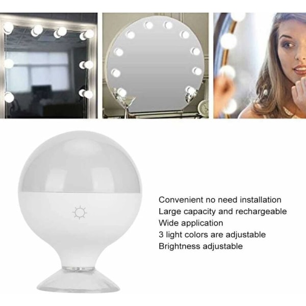 Spegellampor, dimbara LED-sminkspegellampor i Hollywood-stil med sugkopp för badrumssminkspegel, USB -uppladdningsbar sminkspegel (B)