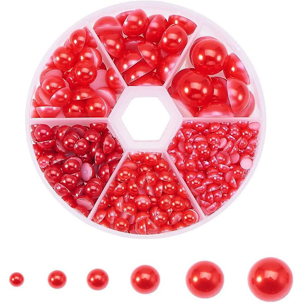 690pcs 6 Sizes Red Flat Back Pearl Cabochon Half Flatback Pearl Bead Gem Scrapbook Craft Diy Beads For Crafts Shoes Wedding Dress Diy Phone Nail Makin