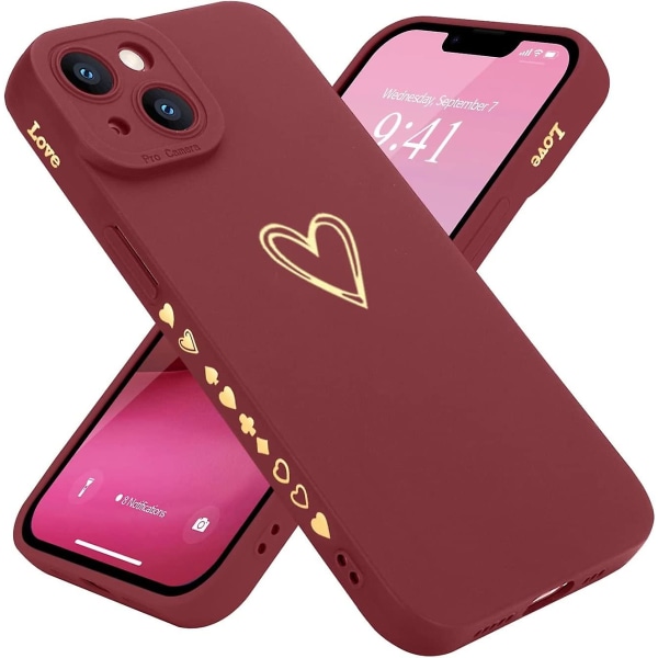 Kompatibel med Iphone 14- case 6,1 tum för kvinnor flickor, söt lyxig kärlekshjärta [mjukt anti-scratch helt kameralinsskydd] Silikon Girly Shockpr