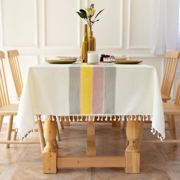 Rektangulär Dammtät duk Tvättbar duk Avlång bomullslinne Cover med fransar för kök Matbord Buffet dekoration (gul,