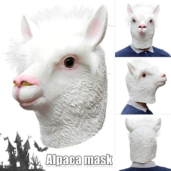 Alpakka Dyr Sau Spoof Mask Festkostyme Cosplay Halloween Head Gear Latex (One Size）