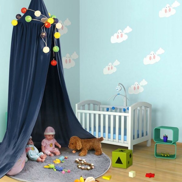MINKUROW barnhimmel, himmelssängstält, barnkupollekstuga myggnät för sovrumsdekoration, höjd 250 cm (blå-2)