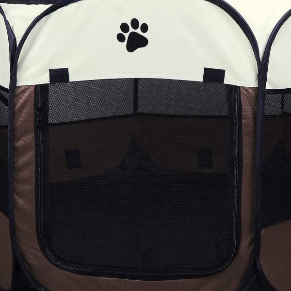 Hopfällbart husdjurstält 8 delar mesh Bärbar hopfällbar löparbur för valpspel Staket för hundar Hundar Katter Kaniner Kennel (77cm * 43cm, brun)