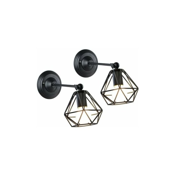 Cham set med 2 vintage industriella vägglampor Design diamantbur form metall taklampa för vardagsrum sovrum matsal (utan glödlampa)
