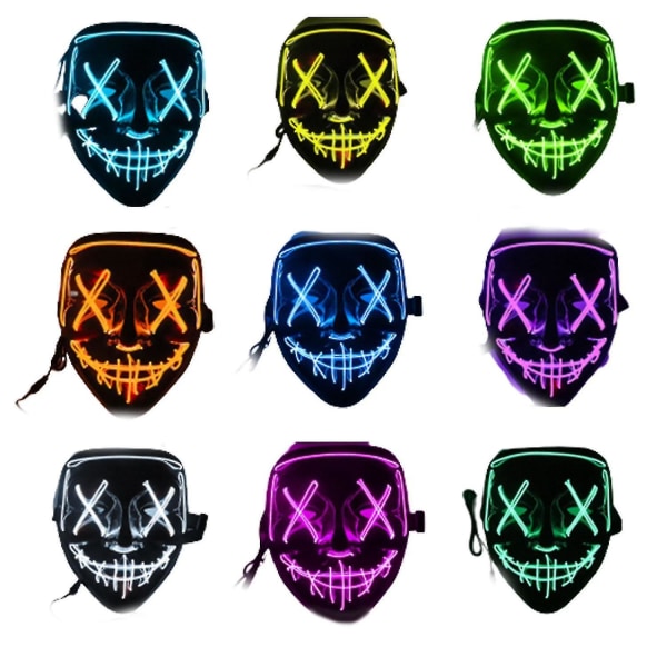 Ompeleet Scary Led Mask Halloween Cosplay Costume Mask Light Up Festival Party (vaaleanpunainen)