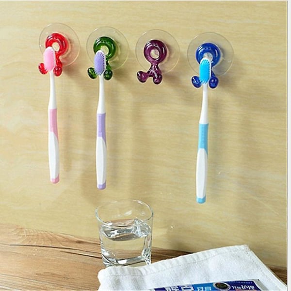 Set med 4 tecknade tandborsthållare, återanvändbar vattentät multifunktions väggmonterad tandborsthållare för dusch, badrum, sovrum, slät väggmontering