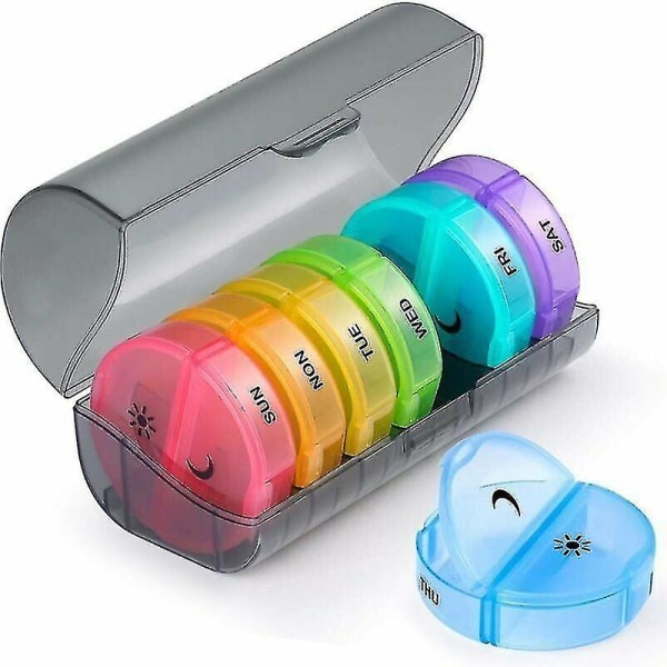 Weekly Pill Organizer French Morning And Evening, 7 Day Round Pill Organizer 14 Compartments Multicolored Pillboxes Weekly Pill Organizer - Twice A Da