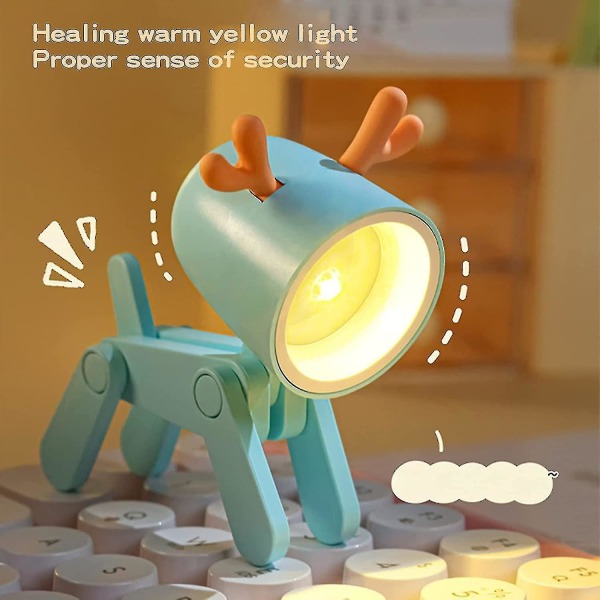 6 stk Mini Cute Night Light, Kreativ tegneserie Hunde Hjorte Led Skrivebordslampe, Sammenfoldelig øjenplejende Study Lamp