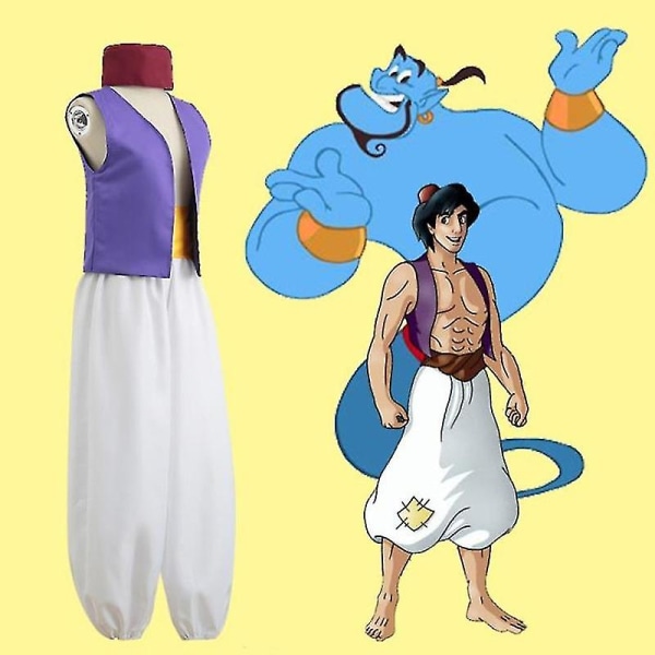Halloween Voksen Fantasy Mytisk Prins Aladdin Tusind Og En Nat Anime Cosplay Fuldt Kostume, Fest Herre Cos (S,4 Stk)
