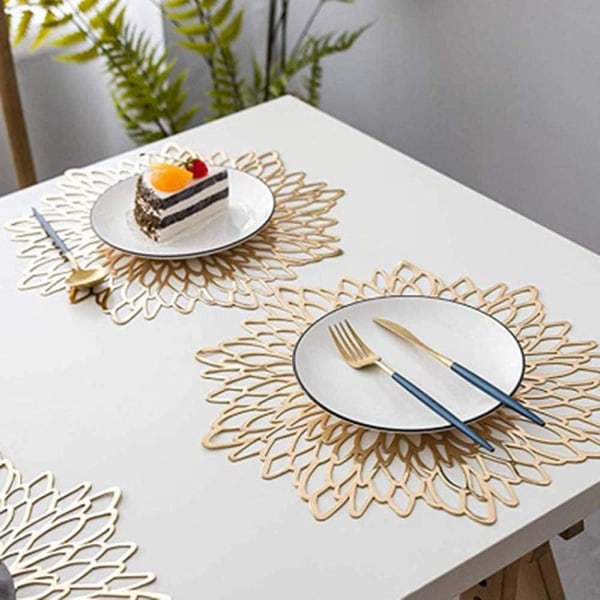 4 delar guld bordstablett, ihåligt rund bordstablett, runda bordstabletter Plast bordsmatta, används för värmeisolering av tallrik och bordsdekoration (guld)