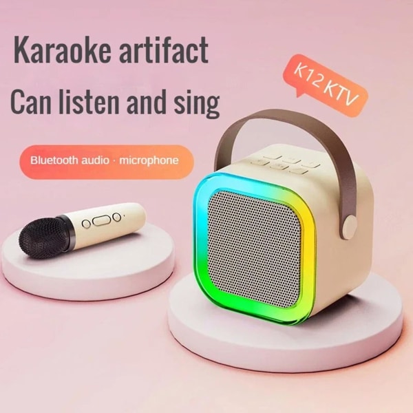 Bärbar karaokemikrofonhögtalare set ljudkvalitet Lång uppspelningstid Lämplig för barn Vuxna Födelsedagspresenter (enkel mikrofon, vit)