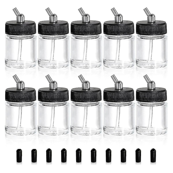 10-pakningssett med Airbrush-flasker i glass, 22cc tomme Airbrush-krukker, klar Airbrush-maling-oppbevaringspotte med hao（transparent)