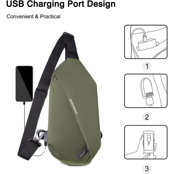 Ultrakevyt rintalaukku Sling Crossbody Bag Miesten Naisten Messenger Bag USB latausportilla Olkalaukku Vyökassi Crossbody-laukku matkavaellukseen pyöräilyyn