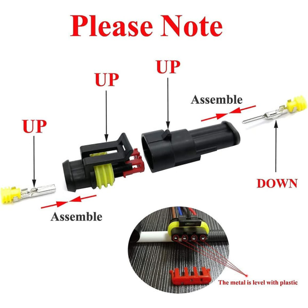 Vanntett kobling, 10 marine selvlåsende elektriske ledningskoblingssett for bil, lastebil, båt og andre ledningsforbindelser (4-pinners koblingssett)
