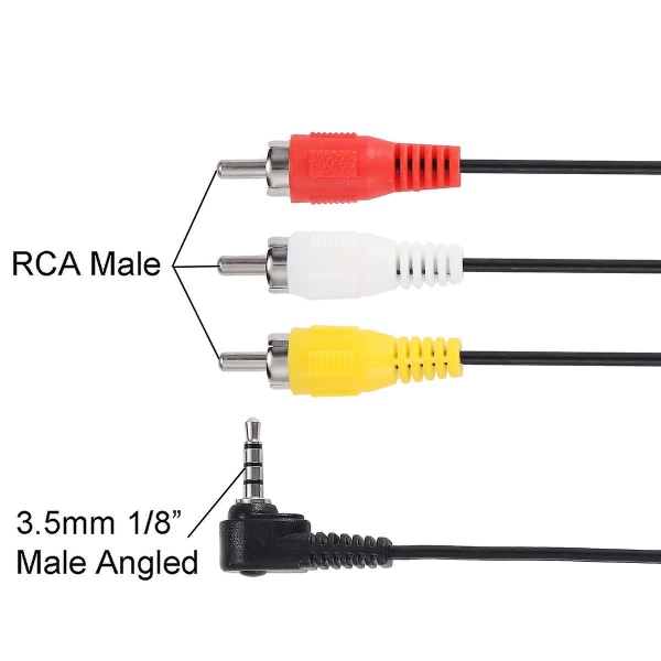 3,5 mm - 3 Rca kulmikas sovitinkaapeli, 90 asteen AV-audio-videolähtökaapeli 1/8" Trrs - 3 Rca-uros televisioille, älypuhelimille, MP3:lle, tableteille, kaiuttimille, koti-T