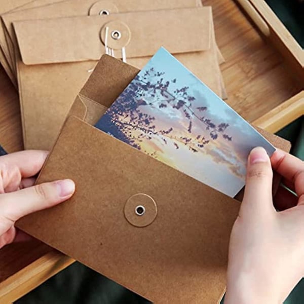 10 stk Kraft papir konvolutt Vintage konvoluttlommer med knapp og streng lukking for post postkort regninger invitasjon brun
