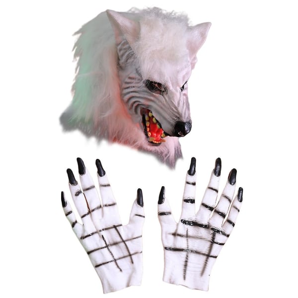 Halloween Varulvskostym Wolf Claws Handskar Skräck för huvudet Mask Set Party Cosplay Dress Up Faceshield