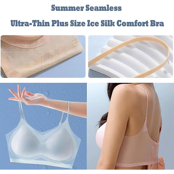 2pcs Summer Seamless Ultra Thin Ice Silk Comfort Bra In Plus Size,ultra Thin Ice Silk Bra Breathable Seamless Bra Skin XL