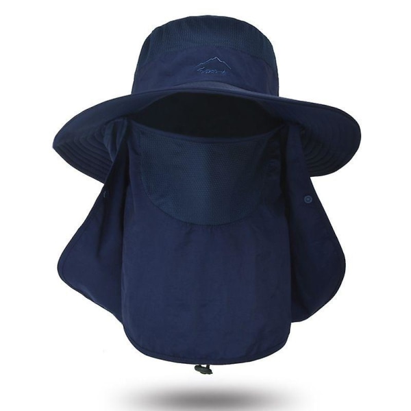 Fiskehatt för män & kvinnor, utomhus Uv-solskydd Bred brättad hatt med cover & halsklaff1st-mörkblå