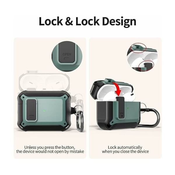 Airpods Pro Case med Auto Lock-knapp, Full TPU Case, Anti-Scratch med  Nyckelring, Case Kompatibel med Apple Airpods Pro, Grön/Svart 703e | Fyndiq