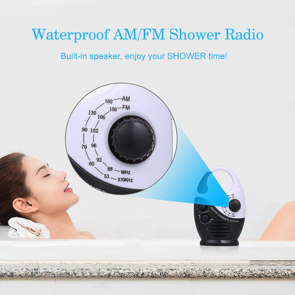 Vattentät duschradio, Mini Portable Am Fm Duschradio med justerbar volym, Radio med övre handtag, Lämplig för dusch/säng/garageBlå