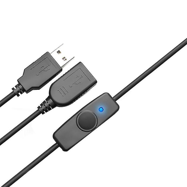 Data Sync USB 2.0 förlängningssladd USB förlängningskabel med ON OFF-brytare LED-indikator för bärbar dator (svart)