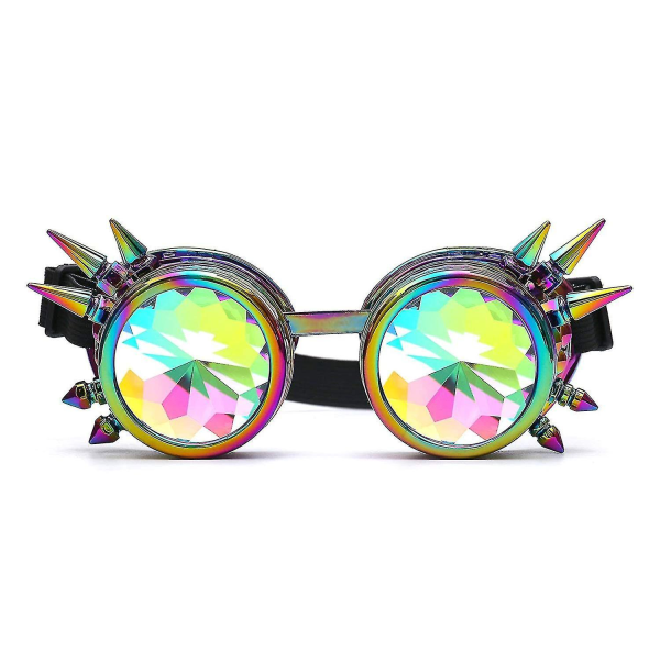 Rainbow Crystal Bling Glasses Kaleidoscope Goth Rivets Kaleidoscope Goggles