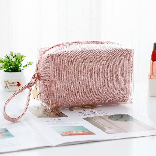 Bærbare kosmetiktasker med håndtagsstrop til badeværelse, ferie og organisering (Pink)