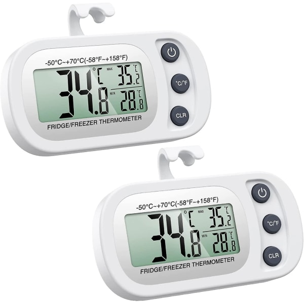 2 st Frigidaire kyltermometer, digital frystermometer med krok, lättläst LCD-skärm, max/min funktion, perfekt för hem, restauranger,