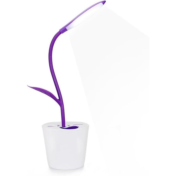 Bordlampe for barn med penneholder Usb-ladebordlampe egnet for hjemmestudie (lilla)