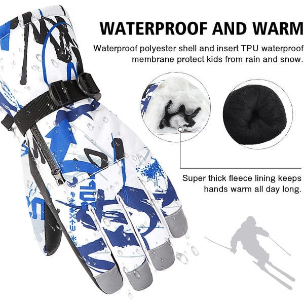 Vattentäta vinterhandskar för barn med dragkedja Snow Skidhandskar Pojkar Flickor Toddler Touchscreen Snowboardhandskar