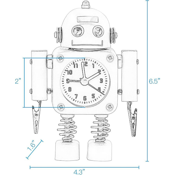Robotvekkerklokke uten tikkelyd i rustfritt stål - Vekkereklokke med blinkende øyne og håndklips (hvit)