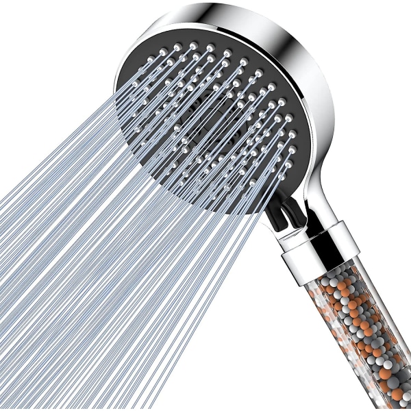 Svart duschmunstycke med vattenbesparande filter, högtrycksduschhuvud mot kalksten, regndusch i badrum med 5 typer av strålar