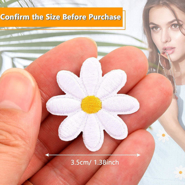 40 stycken Daisy Flower Patch Delikat Broderade Stryk-på Applikationer för DIY Dekoration T-shirt Ryggsäckar Hoodies Skor Väskor, 1.38 tum