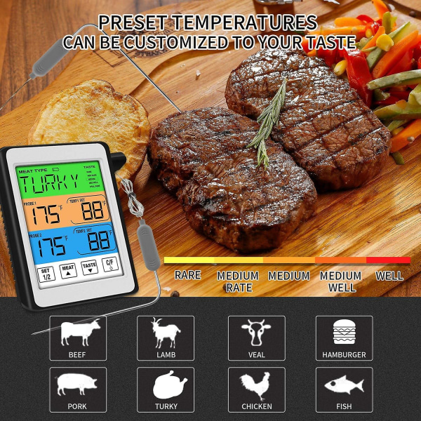 Digitaalinen lihalämpömittari Instant Readlcd Taustavalaistu ruokagrillilämpömittari uunin BBQ-grillikeittiöön