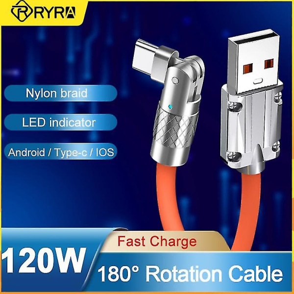 Ryra 120w 6a Pikalatauskaapeli 180 Pyörivä Super Fast Charging Mobile (1,2 m Android musta)