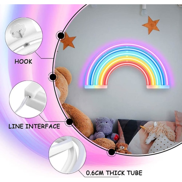 Regnbågsneonskyltar Led regnbågsljus för sovrum, regnbågsneonljusbatteri eller USB drivna regnbågsnattlampor Regnbågslampa dekoration för barn Ro