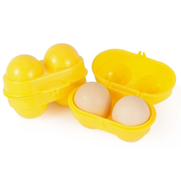2 rutnäts ägghållare i plast Återanvändbar bärbar äggbärare för camping picknick BBQ-vandring (gul)