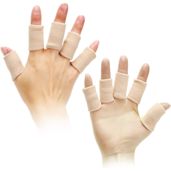 20 stycken Fingerärmar Skydd Tumbygelstöd Elastiskt kompressionsskydd för att lindra smärta, artrit, triggerfinger, sport (beige)