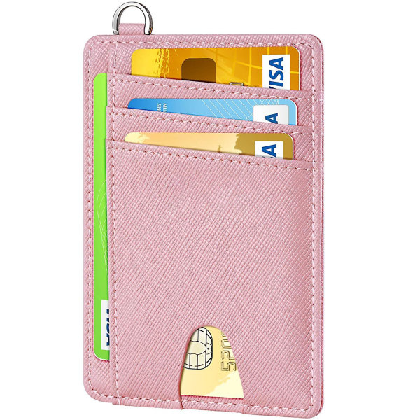 Rosa färg Smal minimalistisk plånbok, kreditkortshållare med anti-RFID-blockering, kvinnor män, demontering D-schackel