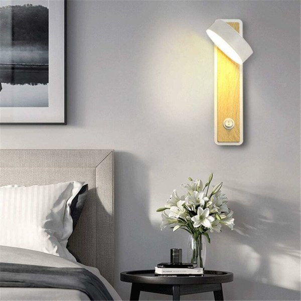 LED-vägglampa Modern innervägglampa med tryckbrytare Vägglampa i massivt trä Vridbar 350° vinkel lämplig för hotelltrappor