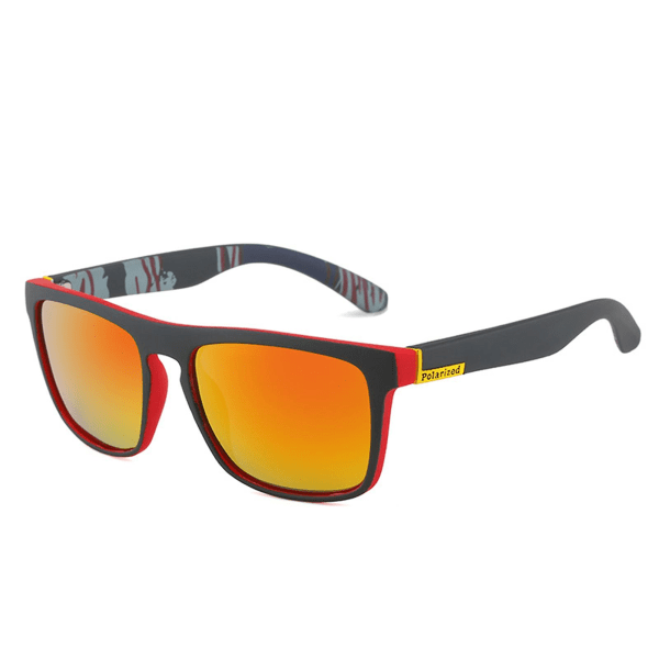 Vintage polariserte solbriller UV-beskyttelse Ultralett komfort med firkantet innfatning utendørs briller for menn og kvinner (svart rød innfatning)