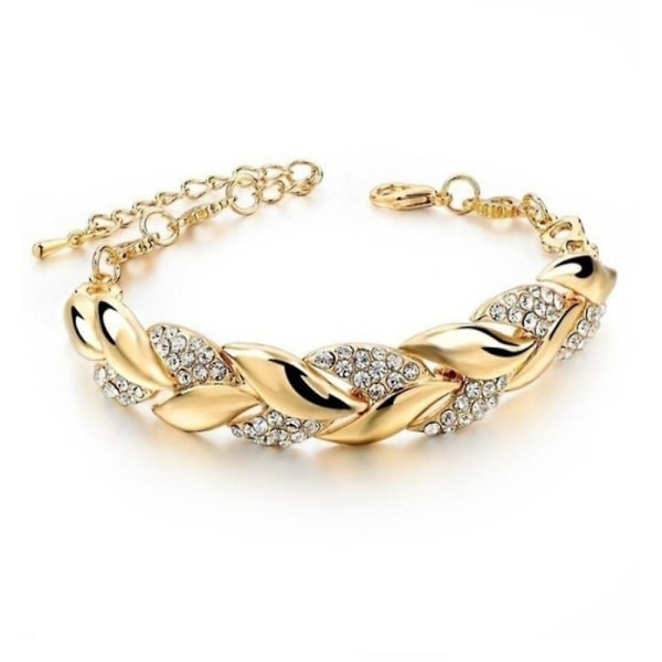 Luksus mote gullbelagt sirkonblad flettet kjede armbånd sjarm smykker armbånd dame bursdag jubileum gave smykker (gull)