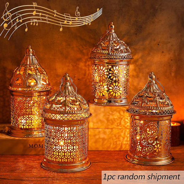 2023 Ramadan Led Lights Tower Mosque Lantern Eid Mubarak Festival Varmt Ljus Med Musik Bordslampa Järn Hantverk Eid Dekoration1stTyp D