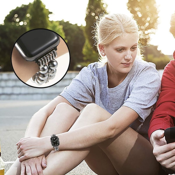 Artificiell elastisk Stretch Bling Diamond Smycken Armband Ersättningsrem För Dam Girlspearl Armband Kompatibel med Apple Watch Band 38/40/41mm