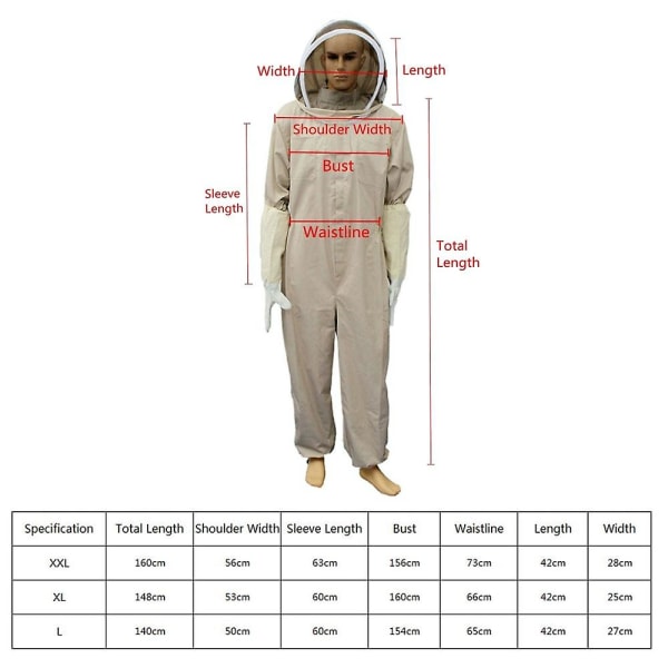 Profesjonell Biedrakt Birøkter Beskyttelsesdrakt Med Ett Par Hansker Birøkt Biedrakt Biestikkbestandig Drakt Med Gjerde Slør (xl, Brun